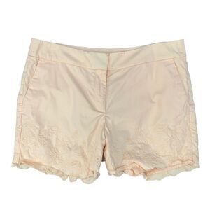 Ann Taylor Short Womens 10 Floral Embroidered Peach Scallops Hem Signature